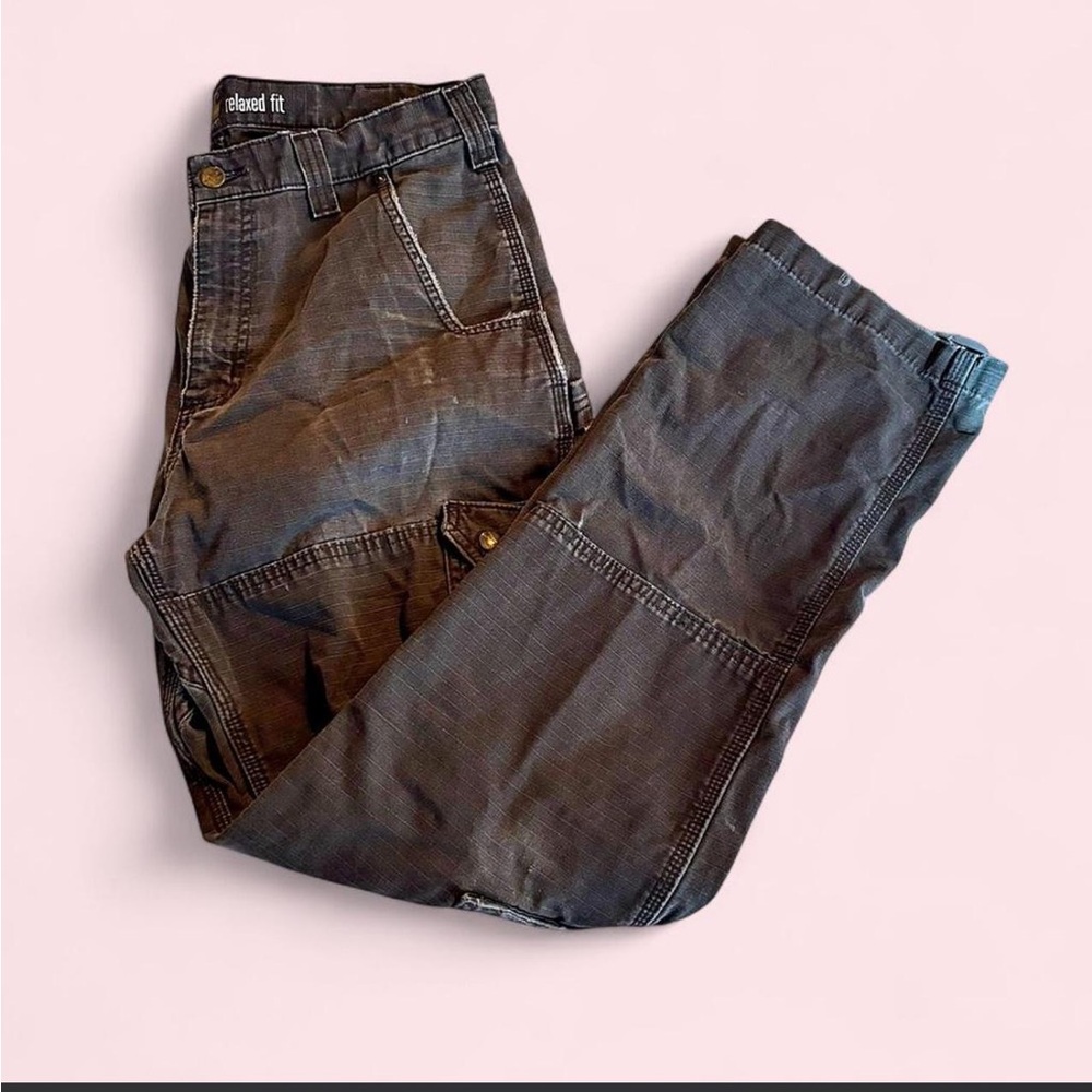 Carhartt Relaxed Fit Brown Utility Pants with Yellow Logo